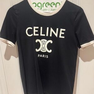Celine Black Tee with White Logo